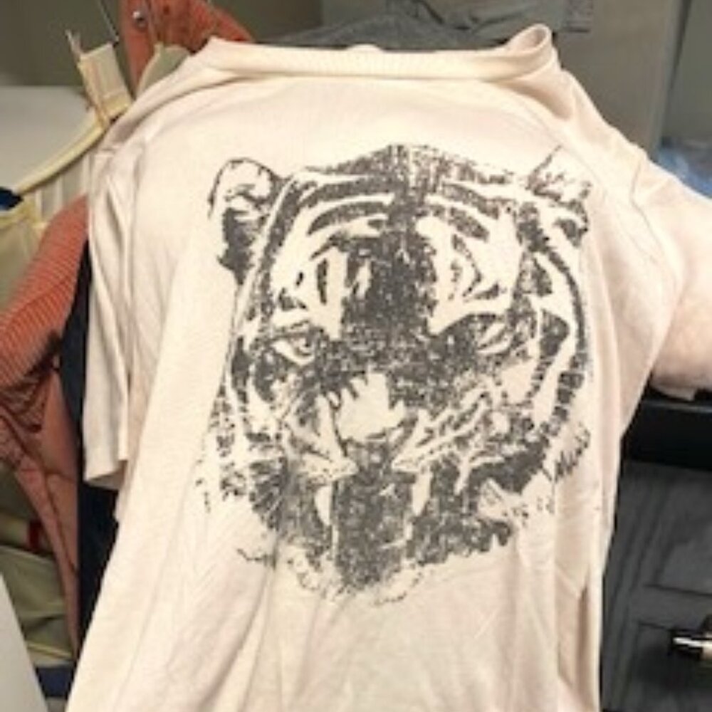 Tiger Print Knit Graphic Tee - Size Medium